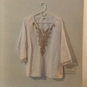 White Blouse with Embroidered Floral Detail
